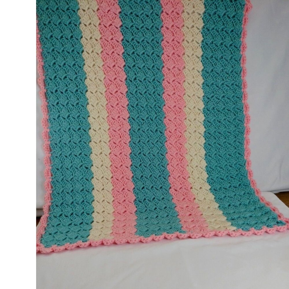 Baby Blanket Hand Made Crochet 30" X 40" 3 Colors